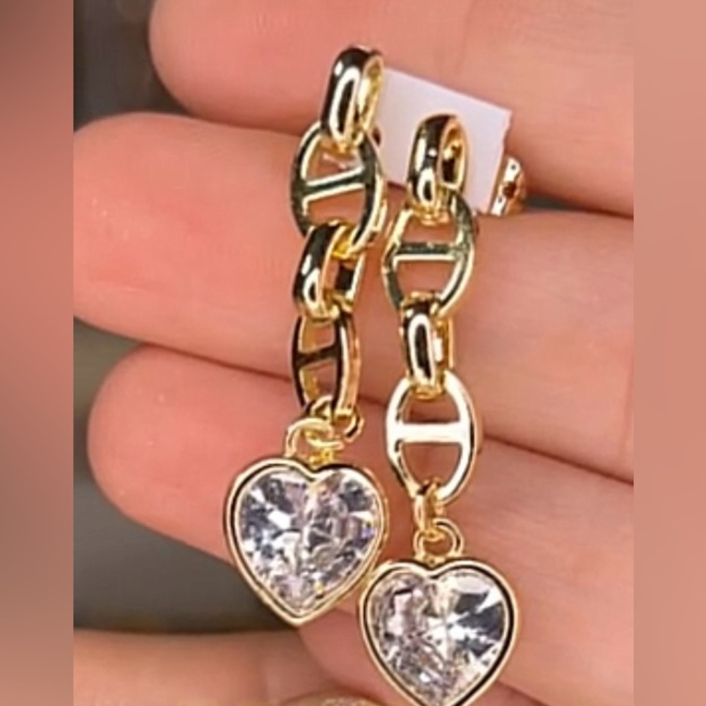 New Gold Plated Heart Drop Earrings